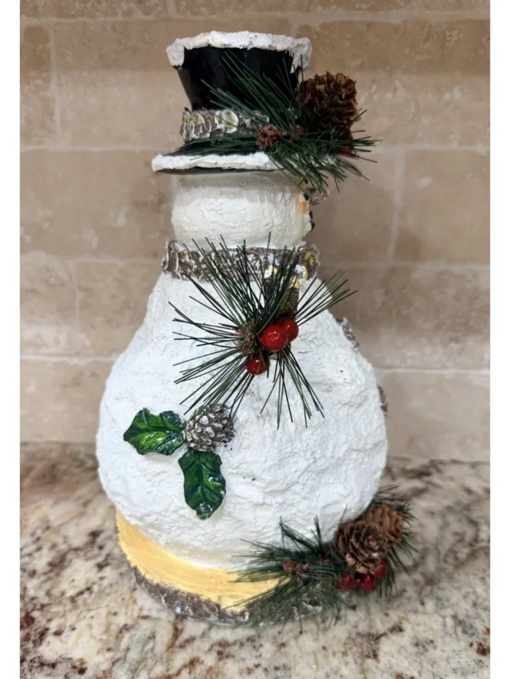 Rustic Snowman Figurine 10.5” X 6”Pinecone Christmas Decor